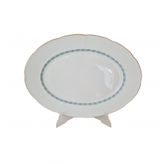 Блюдо овальное винтажное Thun, белый фарфор с зеленым узором и позолотой Natalie, 38 x 27,5 x 3,5 см, Чехословакия, 1960-70гг.