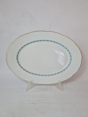 Блюдо овальное винтажное Thun, белый фарфор с зеленым узором и позолотой Natalie, 38 x 27,5 x 3,5 см, Чехословакия, 1960-70гг.