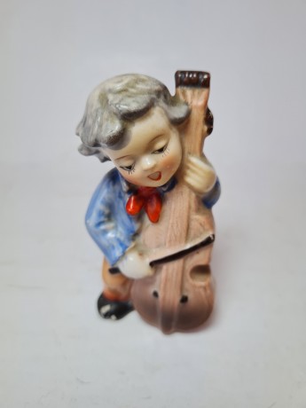 Винтажная фарфоровая фигурка  "Музыкант с контрабасом", 5см x 9см, Япония, 1960-70гг. 