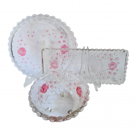 Блюда винтажные Walther Glas, набор из 3 штук, хрусталь, с декором из роз, 29 x 2 см,34 x 15 x 2 см, 21 x 10,5 см, Германия, 1960-70гг.