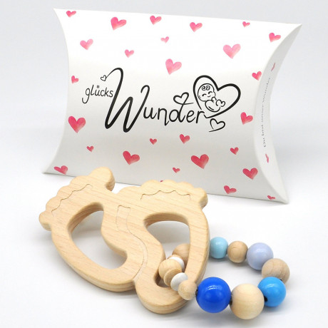 glucksWunder Holz Greifling Beissring Babyfusschen mit Geschenkverpackung Деревянное кольцо для прорезывания зубов детские ножки с подарочной коробкой