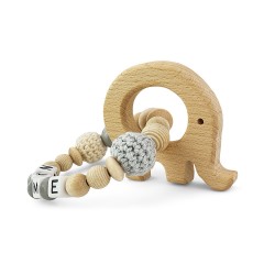 kleinerStorch Greifling mit Name – Madchen  Jungen Beissring personalisiert – Holz Rassel Elefant Персонализированное кольцо для прорезывания зубов с именем