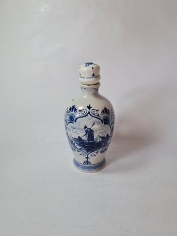 Кувшин винтажный с крышкой-пробкой Delft Blue / Erven Lucas Bols Amsterdam 1575 "Мельницы", фарфор, 18 x 13см, 1950-60гг.