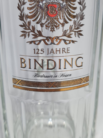 Немецкая пивная кружка винтажная Binding "125 лет Биндингу", стекло, 0.5 л, 20 см, Германия, 1980-90гг.