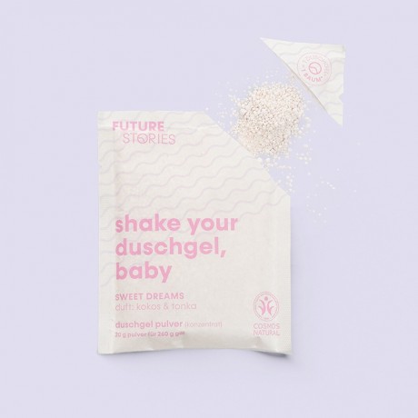 FUTURE STORIES Starterset Duschgel Pulver Kokos & Tonka inkl. Pumpspender  Стартовый набор геля для душа в виде порошка кокоса и бобов тонка, включая дозатор с помпой