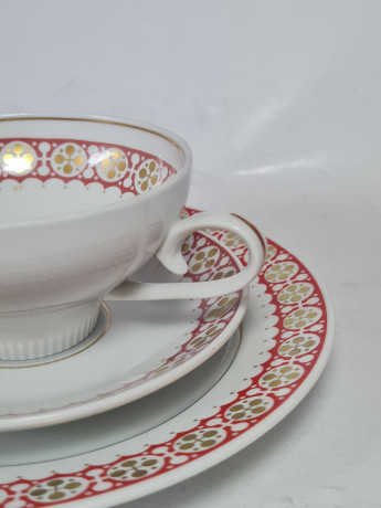 Lettin Чайное трио с красно-золотым узором по краю, Германия, 1960-70гг.