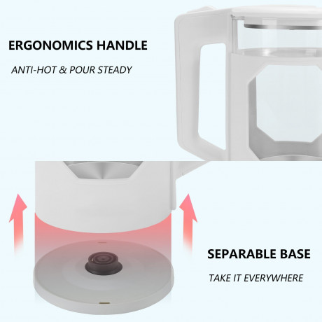 Mutoy Mutoy Wasserkocher Glas Wasserkocher, Fensterglas-Doppelwand Design, LED Innenbeleuchtung, 2,3 l, 1500,00 W, BPA-frei, Uberhitzungsschutz, Trockenkochschutz Grun Чайник Mutoy, стеклянный чайник, конструкция с двойными стенками из оконного стекла, св