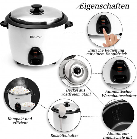 Scheffler Scheffler Reiskocher 1.5L-4.2L, 800-1600 W, Warmhaltefunktion, Antihaftbeschichtet, inkl. Reisloffel + Messbecher, Deckel aus Edelstahl  Рисоварка Scheffler 1,5–4,2 л, 800–1600 Вт, функция поддержания тепла, антипригарное покрытие, в комплекте л
