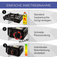 Softsail Softsail Gaskocher Stufenlos regulierbarer Campingkocher Piezozundung Tragekoffer, Tragbar, Outdoor Camping-Kocher  Газовая плита Softsail, походная плита с бесступенчатой ??регулировкой, пьезоподжиг, кейс для переноски, портативная походная печь