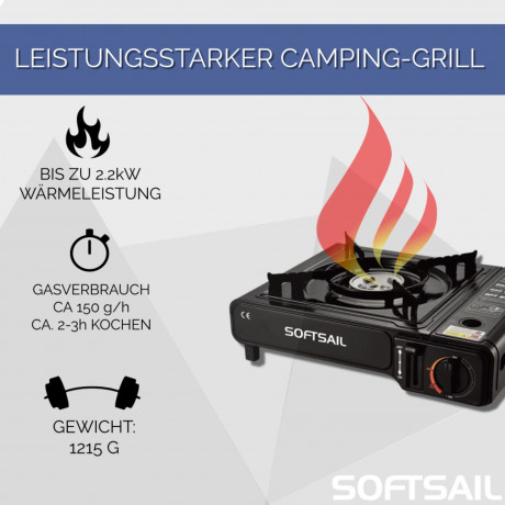 Softsail Softsail Gaskocher Stufenlos regulierbarer Campingkocher Piezozundung Tragekoffer, Tragbar, Outdoor Camping-Kocher  Газовая плита Softsail, походная плита с бесступенчатой ??регулировкой, пьезоподжиг, кейс для переноски, портативная походная печь