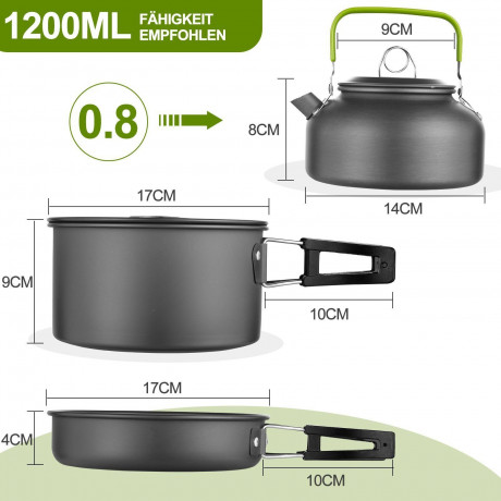 MDHAND MDHAND Gaskocher Geschirr-Set Tragbar Kochgeschirr Topf Kocher Set,Aluminium, (15-St), mit Faltender Loffel Gabel Cutter Cup fur 2 bis 3 Personen  Набор посуды для газовой плиты MDHAND. Портативная посуда. Набор посуды, алюминий, (15 предметов), со