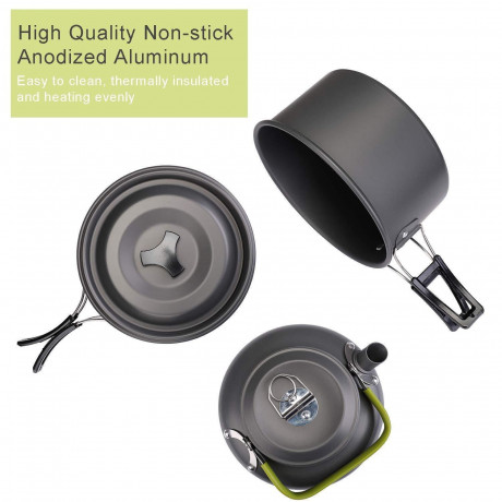 MDHAND MDHAND Gaskocher Geschirr-Set Tragbar Kochgeschirr Topf Kocher Set,Aluminium, (15-St), mit Faltender Loffel Gabel Cutter Cup fur 2 bis 3 Personen  Набор посуды для газовой плиты MDHAND. Портативная посуда. Набор посуды, алюминий, (15 предметов), со