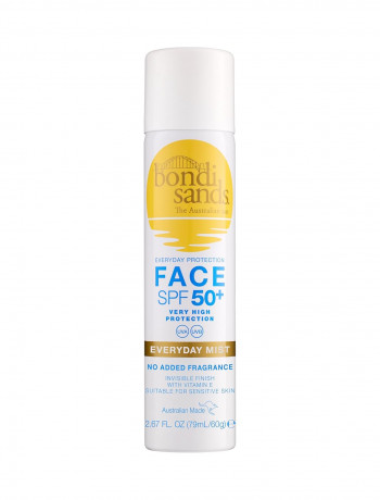Bondi Sands SPF 50+ SPRAY mist Every day Face Sunscreen Fragrance Free with vitamin E, 72h, Спрей для лица SPF 50+ на каждый день, без запаха, 72 часа увлажнения с витамином Е, 79мл