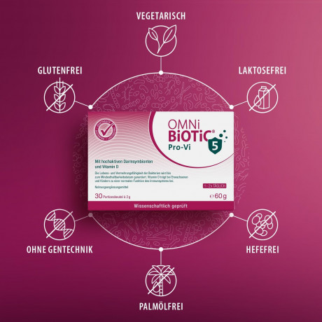 OMNi BiOTiC Pro-Vi 5 14st, Пробиотик с витамином D для иммунитета и кишечника, 5 млрд полезных бактерий, 5 штаммов, 14 саше х 2г