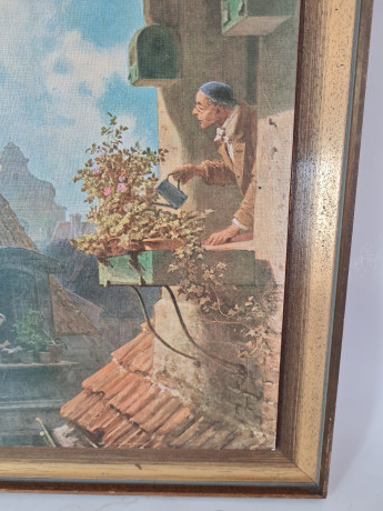 Картина винтажная "Мансарды старого города" Spitzweg, 34,5 x 23,5 см, Германия, 1960-70гг.