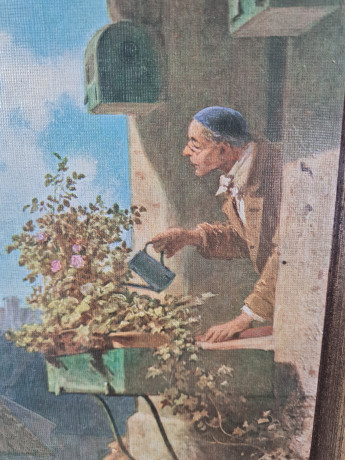 Картина винтажная "Мансарды старого города" Spitzweg, 34,5 x 23,5 см, Германия, 1960-70гг.