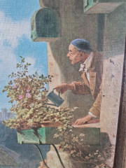 Картина винтажная "Мансарды старого города" Spitzweg, 34,5 x 23,5 см, Германия, 1960-70гг.