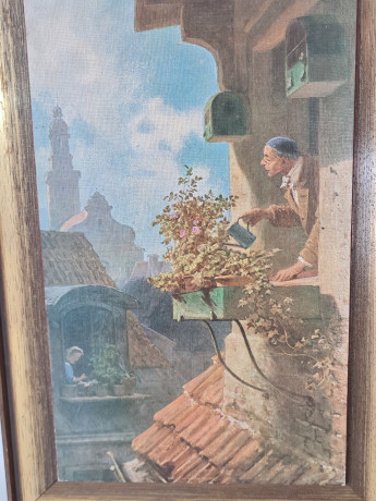 Картина винтажная "Мансарды старого города" Spitzweg, 34,5 x 23,5 см, Германия, 1960-70гг.