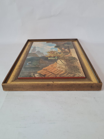 Картина винтажная "Мансарды старого города" Spitzweg, 34,5 x 23,5 см, Германия, 1960-70гг.