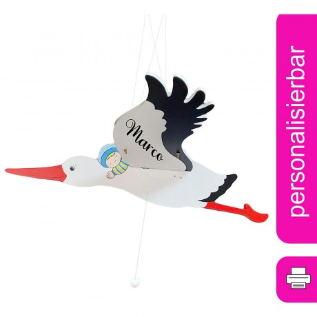 goki Schwingtier Storch mit Baby personalisiert Качающийся аист с изображением младенца