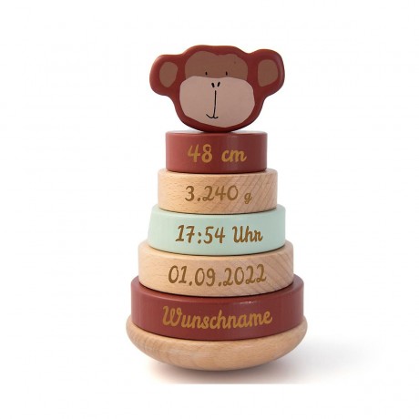 elefantasie Stapelturm Holz Affe mit Namen graviert Деревянная обезьяна из штабелированной башни с выгравированным именем