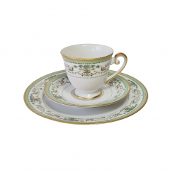 Чайное трио винтажное Tirschenreuther / Hutschenreuther Gruppe с зеленым узором, фарфор, Германия, 1960-70гг.