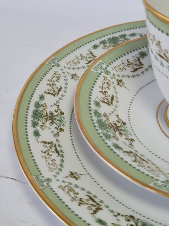Чайное трио винтажное Tirschenreuther / Hutschenreuther Gruppe с зеленым узором, фарфор, Германия, 1960-70гг.