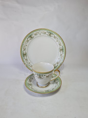 Чайное трио винтажное Tirschenreuther / Hutschenreuther Gruppe с зеленым узором, фарфор, Германия, 1960-70гг.