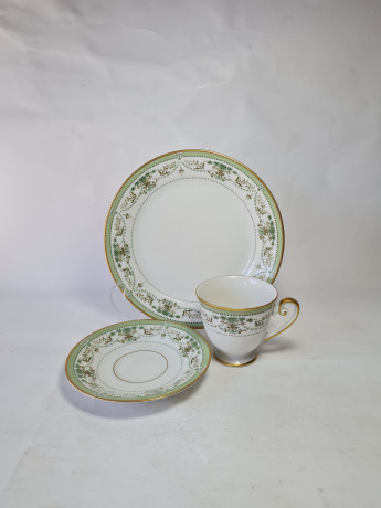 Чайное трио винтажное Tirschenreuther / Hutschenreuther Gruppe с зеленым узором, фарфор, Германия, 1960-70гг.