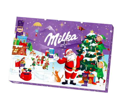 Milka Adventskalender 2025 Адвент-календарь, 24 сладких сюрприза, 38см х 25см, 200 грамм