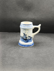 Немецкая кружка винтажная Delft Blue "Мельница", ручная роспись, фарфор, 0.25 л, 7 х 8 см, Голландия, 1960-70гг.