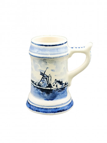 Немецкая кружка винтажная Delft Blue "Мельница", ручная роспись, фарфор, 0.25 л, 7 х 8 см, Голландия, 1960-70гг.