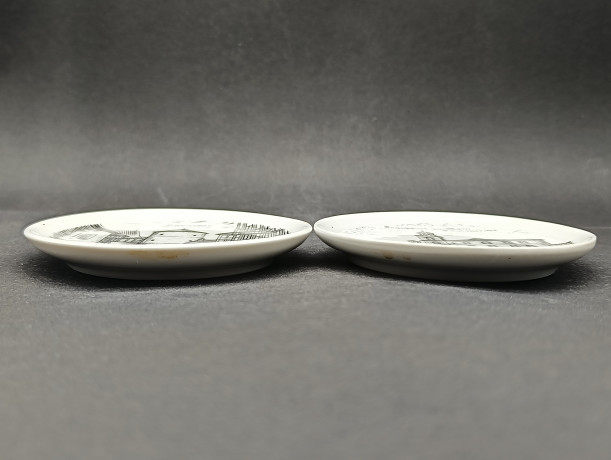 Набор декоративных тарелок винтажных Furstenberg "Немецкие города", в заводской упаковке, фарфор, 6 шт., 9.5 см, Германия, 1970-80гг.