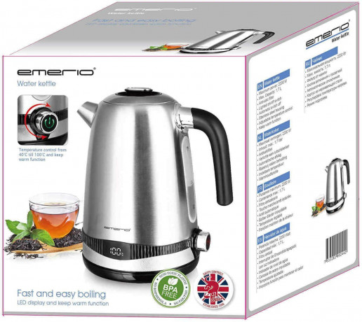 Emerio Emerio Wasserkocher WK-124658.1 Edelstahl Temperatur-Einstellung ab 40C, 2200 W  Чайник Emerio WK-124658.1 из нержавеющей стали, регулировка температуры от 40С, 2200 Вт.