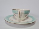 DIANE Набор чайных пар, 2 шт. "Бирюза" с цветочным узором и бирюзовым краем, Германия, 1960-70гг.
