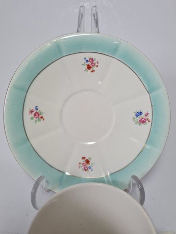 DIANE Набор чайных пар, 2 шт. "Бирюза" с цветочным узором и бирюзовым краем, Германия, 1960-70гг.