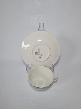 DIANE Набор чайных пар, 2 шт. "Бирюза" с цветочным узором и бирюзовым краем, Германия, 1960-70гг.