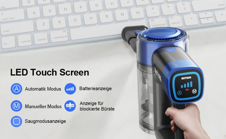 Buture Buture Akku-Hand-und Stielstaubsauger, 450,00 W, beutellos, Kabellos 450W 33KPa Automodus,Wandmontierte ouchscreen,Bis zu 55Min  Беспроводной ручной пылесос Buture, 450,00 Вт, без мешка, беспроводной, 450 Вт, 33 кПа, автоматический режим, настенный