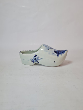 Башмачок декоративный винтажный Delft Blue Holland, бело-голубой дельфтский фарфор с изображением мельницы и цветов, 18 x 5 x 8 см, Голландия, 1960-70гг.