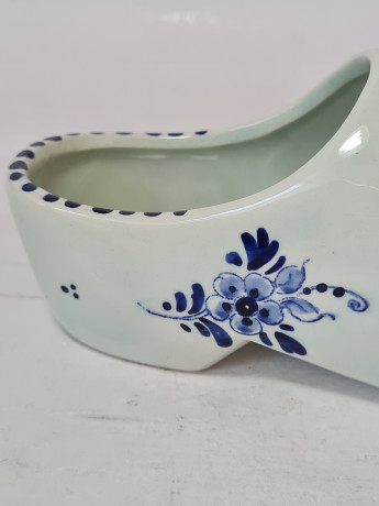 Башмачок декоративный винтажный Delft Blue Holland, бело-голубой дельфтский фарфор с изображением мельницы и цветов, 18 x 5 x 8 см, Голландия, 1960-70гг.