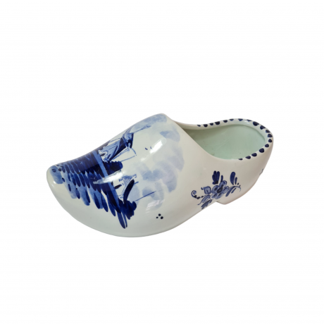 Башмачок декоративный винтажный Delft Blue Holland, бело-голубой дельфтский фарфор с изображением мельницы и цветов, 18 x 5 x 8 см, Голландия, 1960-70гг.