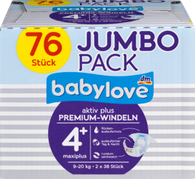 babylove Jumbo Pack Premium-Подгузники Размер maxi+ 9-20kg, 2x38 stück, 76 шт