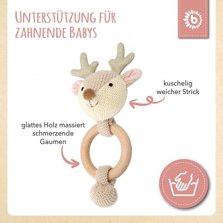 bieco Greifling Holz Natur und Baumwolle Baby Beissring 10cm Greifring 0 M Babyrassel Greiflinge Игрушка-клатч из натурального дерева и хлопка