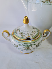 Набор для чая винтажный Tirschenreuther / Hutschenreuther Gruppe с зеленым узором, фарфор, Германия, 1960-70гг.