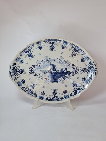 Блюдо винтажное овальное Delft Blue / Erven Lucas Bols из Флора Гауда, делфтский фарфор, ручная роспись, 42 x 32см, Голландия, 1950-60гг.