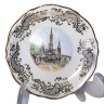 Limoges France, Лимож Набор Коллекционных блюдец в золоте "Эйфелева башня", "Базилика Святого Розария в Лурде" и "Явление Богоматери Лурдской", лиможский фарфор, позолоченный держатель, Франция 1960г.