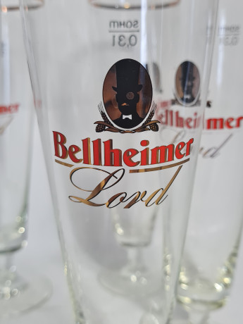 Немецкие пивные бокалы винтажные Bellheimer, Lord, стекло, 0.3 л, 6 шт., 23.5 см, Германия, 1980-90гг.