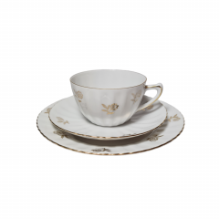 Im Stil von Schrinding Bavaria Чайное трио "Золотые цветы", белый фарфор с рельефным узором, Германия, 1960-70гг.