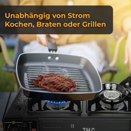ZMC ZMC Gaskocher Doppel Kartuschenkocher Gaskocher 2 Flammig + 4x Gaskartuschen 227g, (mit automatische Piezo-Zundung Warmeleistung: 2,3KW), Outdoor Gas Campingkocher 2Fach Gasherd Ofen Butan Kochfeld Gas Kocher  Газовая плита ZMC с двойным картриджем, г