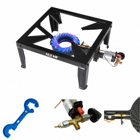 BlueCraft BlueCraft Gaskocher, (mit Piezozundung, Zundsicherung, inkl. 2 in 1 Gasregler-Schlussel fur Gasflasche), 10,5 kW 4 Fuss Hockerkocker Campingkocher Gasbrenner 4 Bein  Газовая плита BlueCraft (с пьезоподжигом, предохранителем зажигания, вкл. ключ 